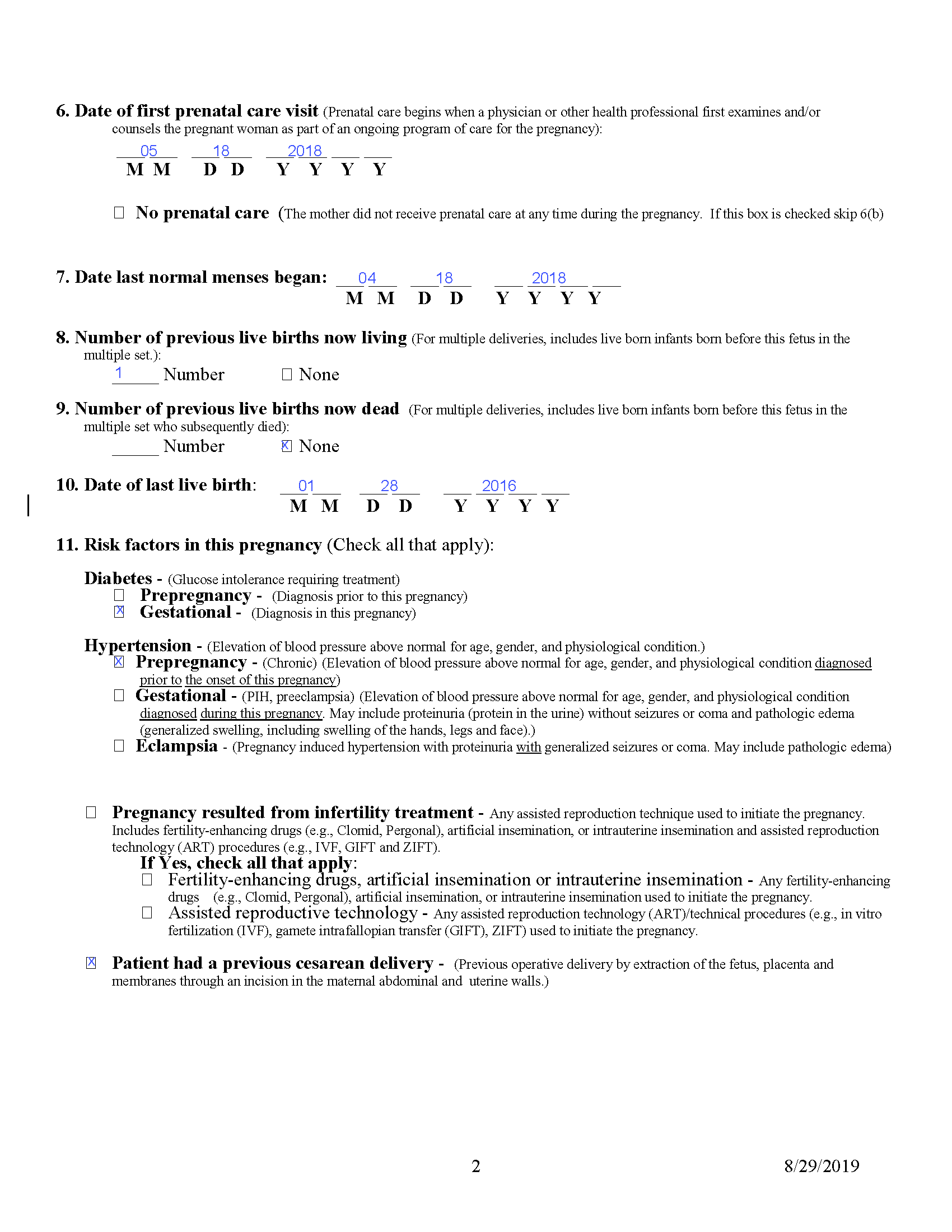 Example Facility Worksheet for Fetal Death Report - p2