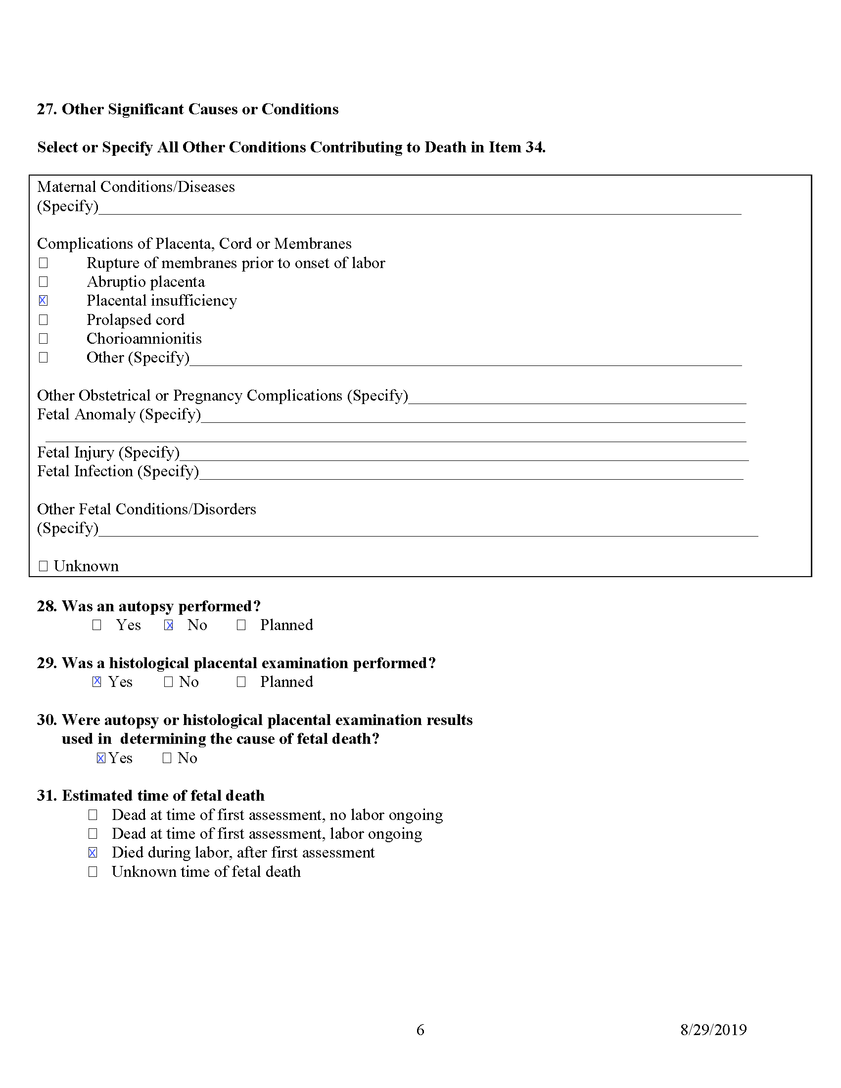 Example Facility Worksheet for Fetal Death Report - p6