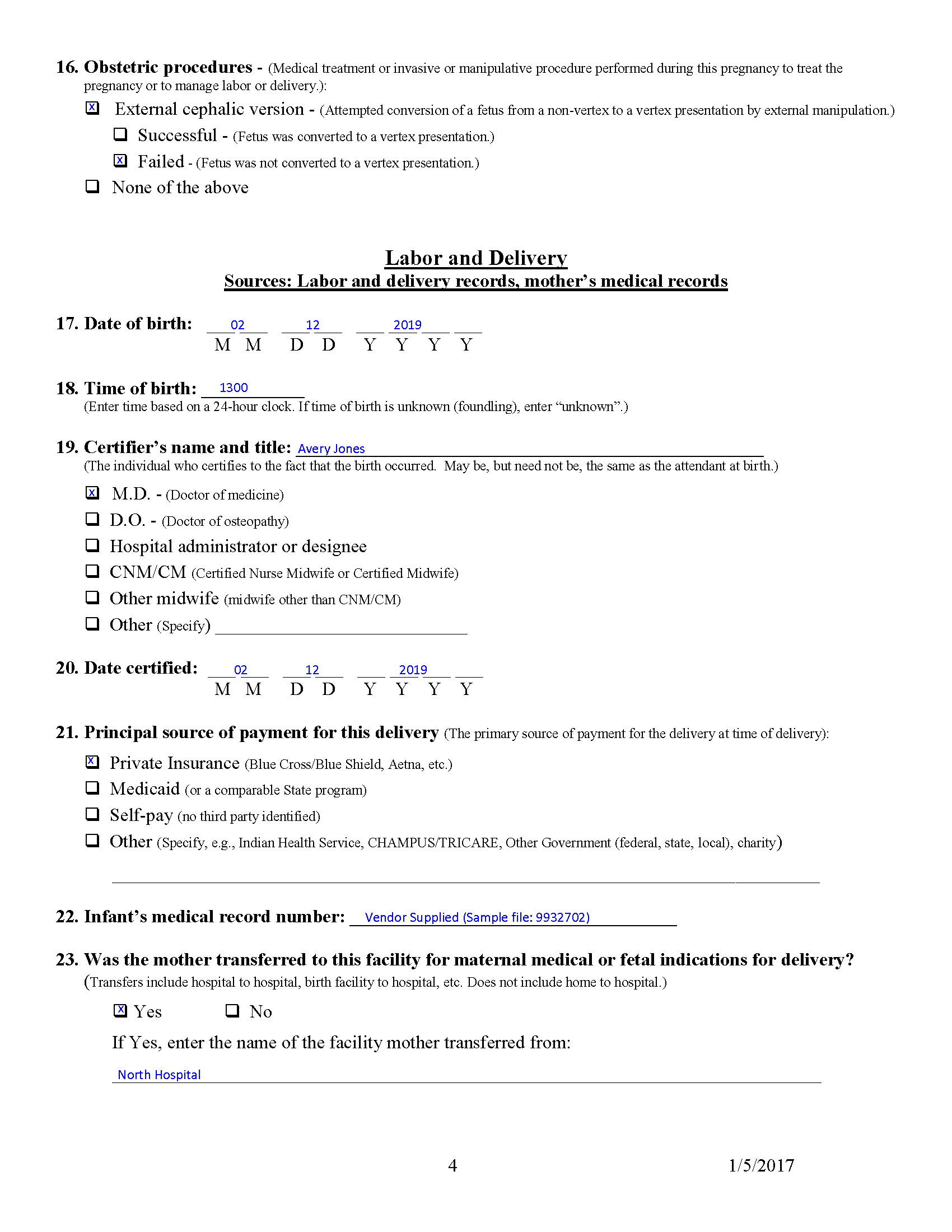Example Facility Worksheet for Live Birth Certificate for Baby G Quinn - p4