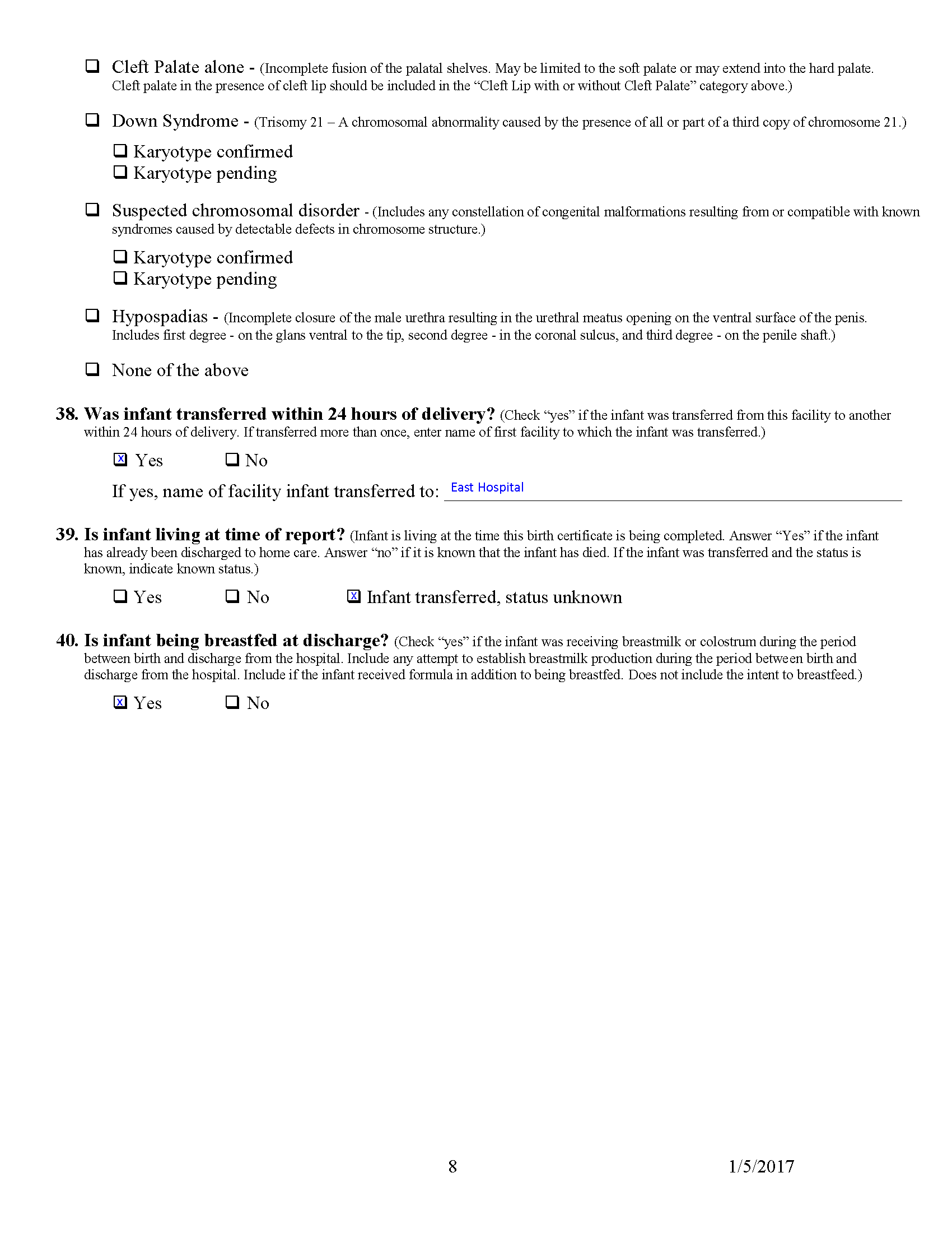 Example Facility Worksheet for Live Birth Certificate for Baby G Quinn - p8