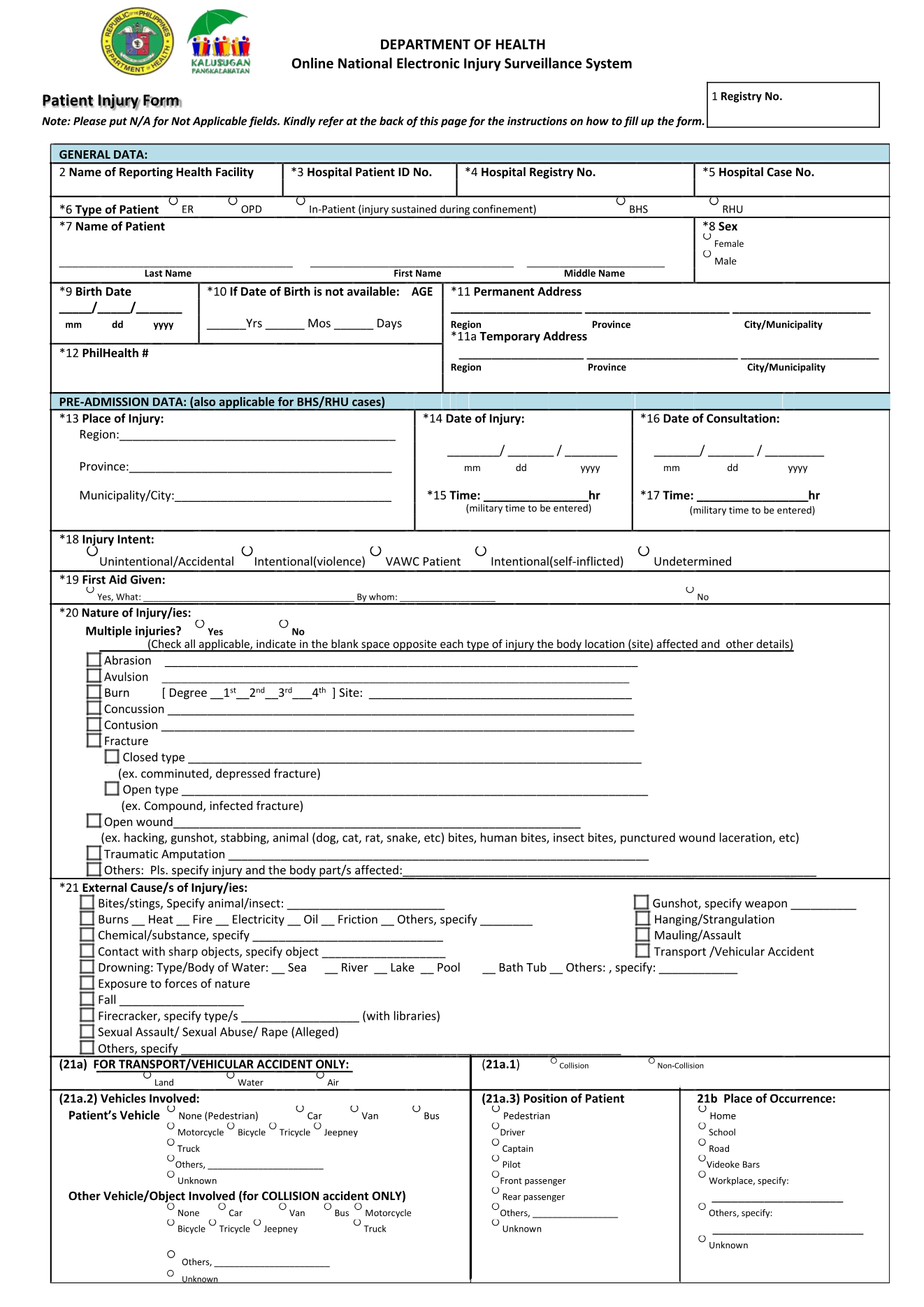 ONEISS Crash Investigation Form, page 1