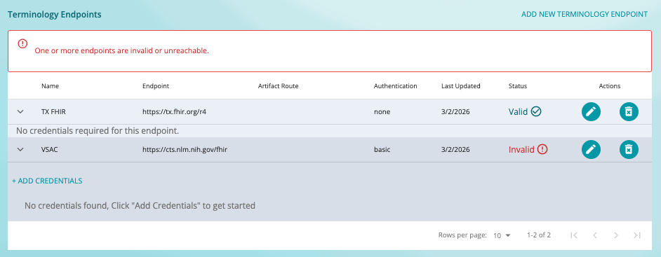 Terminology endpoint status