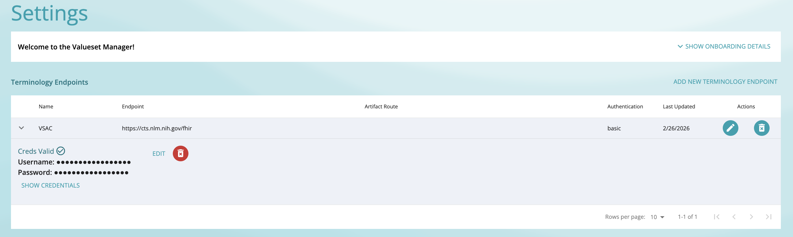 Terminology endpoint settings